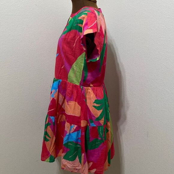 Vineyard Vines La Palmeraie Tiered Cotton Mini Dress in Tropical Floral Size XS - Picture 4 of 8